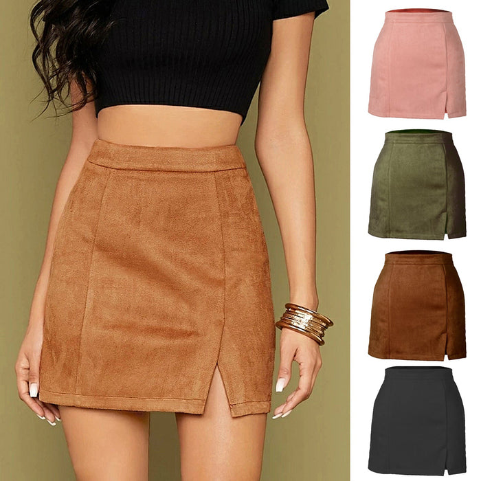 Color-Women Clothing Suede Hip Skirt High Waist Zipper Autumn Winter A line Solid Skirt Women-Fancey Boutique