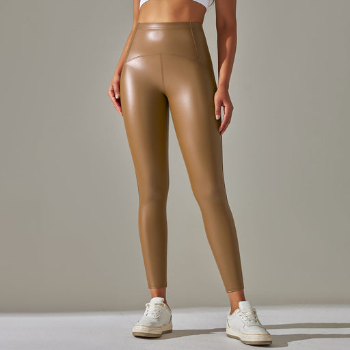 Color-Yellow-Faux Leather Pants High Elastic Sexy High Waist Solid Color Bright Black Tight Trousers Running Fitness Yoga Pants-Fancey Boutique