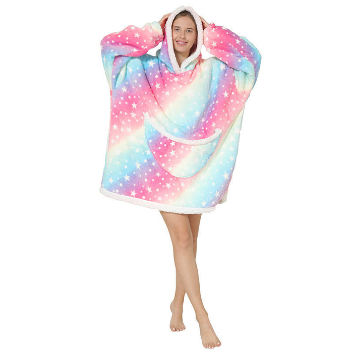 Color-Galaxy Adult Cold-Proof Clothes-Pajamas Thickened Double-Layer Lazy Can Wear Lazy Blanket Super Soft Lazy Hooded Pajamas Double-Layer Lazy Sweater-Fancey Boutique