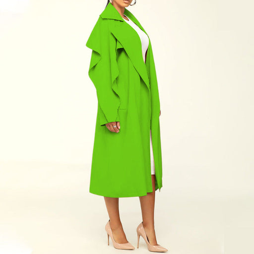 Color-Green-Autumn Winter Women Clothing Fashionable Polo Collar Solid Color Mid Length Trench Coat-Fancey Boutique