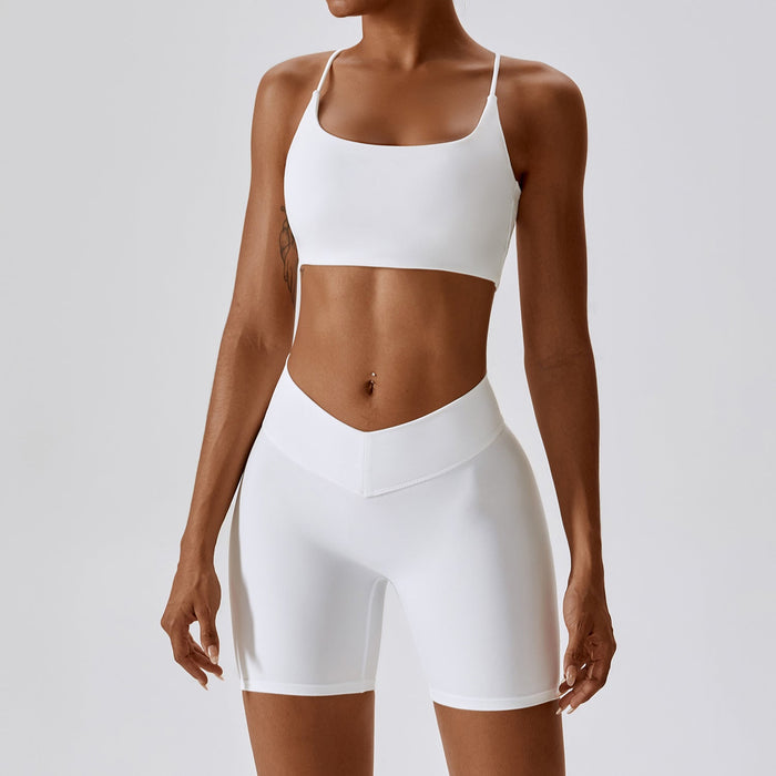 Color-Spaghetti Strap Bra Shorts Swan White-Sexy Beauty Back Yoga Clothes Outer Wear Pilates Running Fitness Exercise Yoga Suit Women-Fancey Boutique