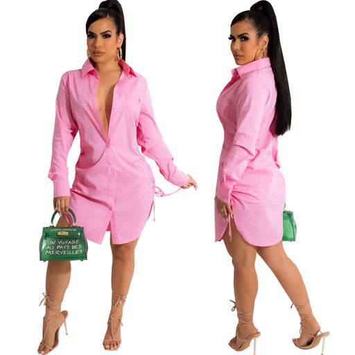 Color-Pink-Platform Casual Shirt Solid Color Women Dress-Fancey Boutique