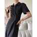 Color-Waist-Tight Side Buckle Design Polo Collar Dress Summer Women-Fancey Boutique