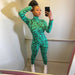 Color-Collar Tight Jumpsuit Printed Long Sleeve One Piece Trousers Hip Raise Skinny High Elastic Gym Pants-Fancey Boutique