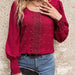 Color-Red-Women Round Neck Puff Sleeve Big Polka Dot Stitching Lace Smocking Shirt-Fancey Boutique