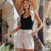 Color-Apricot-Summer Women Clothing Cotton Wide Leg Pants High Waist Elastic Lace Up Casual Shorts-Fancey Boutique