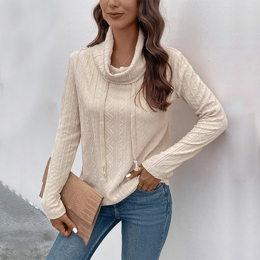 Color-Autumn Winter Women Clothing Cable Knit Turtleneck Casual Sweatshirt Texture Pullover Top-Fancey Boutique