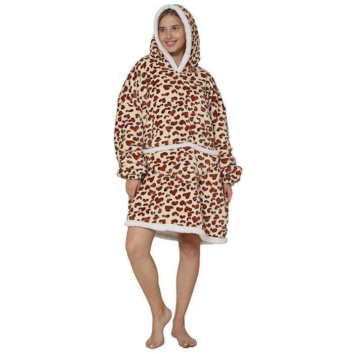 Color-Leopard Print Adult Cold-Proof Clothes-Pajamas Thickened Double-Layer Lazy Can Wear Lazy Blanket Super Soft Lazy Hooded Pajamas Double-Layer Lazy Sweater-Fancey Boutique