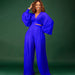 Color-Long Sleeved V neck Top Wide Leg Pants Suit Pleated Wide Leg Pants Two Piece Suit-Fancey Boutique