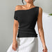 Color-All Matching Solid Color Sleeveless Knitted Vest Sexy Slim Knitted T shirt Design off Shoulder Top-Fancey Boutique