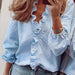 Color-Blue-Spring Summer Long Sleeve Ruffle Blouse Women Shirt-Fancey Boutique