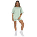 Color-Green-Summer Solid Color Short Sleeve round Neck Pullover Top Urban Casual Shorts Suit Women-Fancey Boutique
