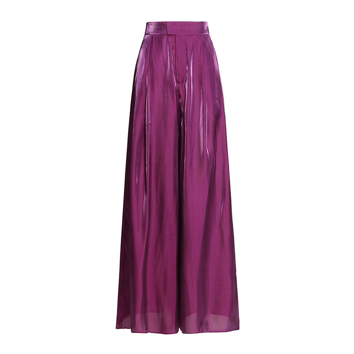 Color-Purple Thin Satin Dress Autumn Large Long Leg High Waist Wide Leg Pants Women-Fancey Boutique