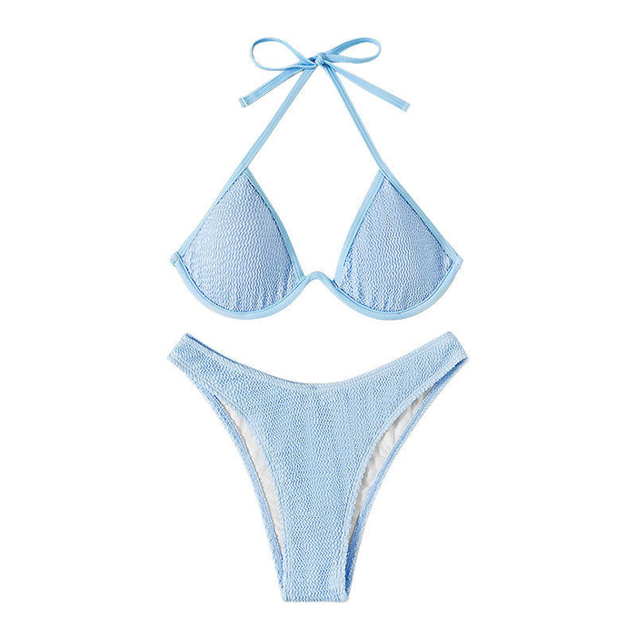 Color-Lace up Backless Beach Bikini Multicolor Steel Bracket Triangle Split Swimsuit Swimwear-Fancey Boutique