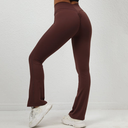 Color-Coffee-Nude Feel Stretch Sports Peach Hip Horn Yoga Pants Slimming Dance Training Running Exercise Workout Pants-Fancey Boutique