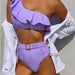 Color-Purple-Solid Color Ruffles Split Swimsuit Sexy Bikini-Fancey Boutique