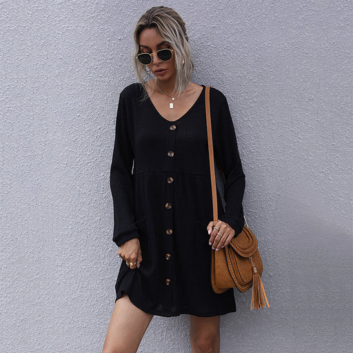 Color-Autumn Winter Ladies Short Loose Black Long Sleeve Sweater Dress-Fancey Boutique