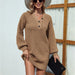 Color-Camel-Solid Color V Neck Button Mid Length Sweater Dress Women Autumn Winter Lantern Sleeve Sweater-Fancey Boutique