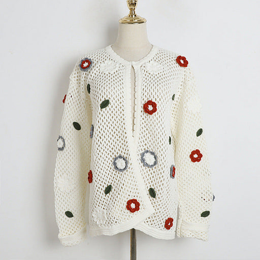 Color-Cutout Shawl Coat Autumn Winter Hand Crochet Three Dimensional Floral Idle Knitted Cardigan-Fancey Boutique