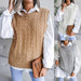 Color-Autumn Winter round Neck Hollow Out Cutout Leaves Casual Knitted Vest Sweater Women Clothing-Fancey Boutique