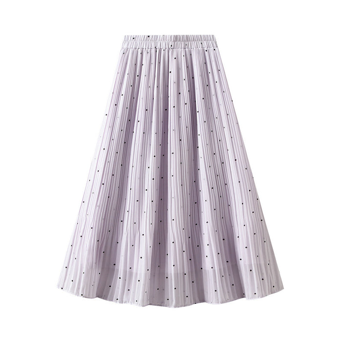 Color-Fresh Small Polka Dot Chiffon Pleated Skirt Women Spring Summer Polka Dot Pleated High Waist A Line Midi Skirt-Fancey Boutique
