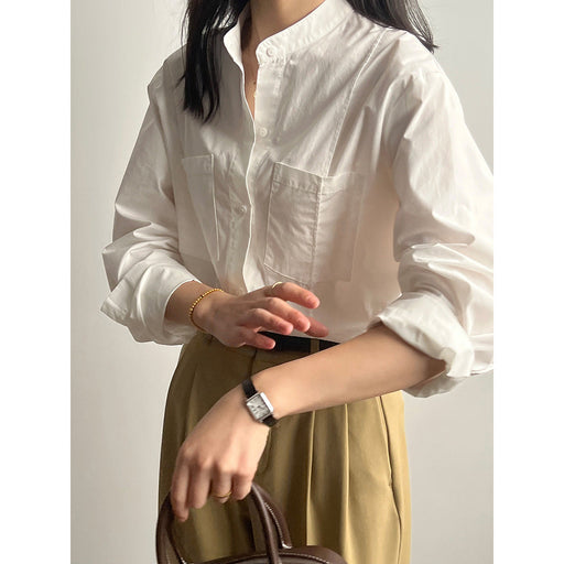 Color-White-French Stand Collar Shirt for Women Autumn High Grade Chic Design Long Sleeve Shirt-Fancey Boutique