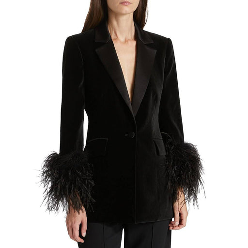 Color-Spring Autumn Velvet Women Ostrich Feather Jacket Blazer-Fancey Boutique