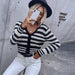 Color-Autumn Winter Women Clothing Rhombus Stripe Single Breasted Women Knitted Sweater Cardigan for Women-Fancey Boutique