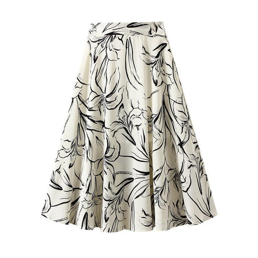 Color-Ink Painting Lily Smooth Draping Simple Gentle Elegant Beige Skirt for Women-Fancey Boutique
