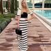 Color-Striped Collared Pocket Short Sleeve Top Suit Beach Bohemian Contrast Color Long Skirt Women-Fancey Boutique