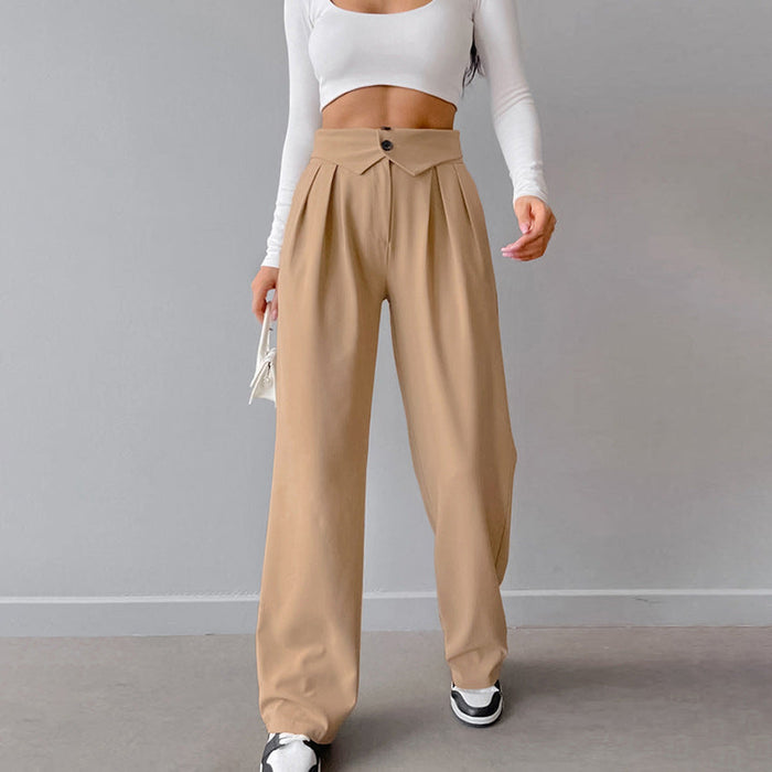 Color-Khaki-Summer Women Clothing Design Pleated High Waist Straight Casual Pants Women French Office Draped Work Pant-Fancey Boutique