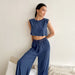 Color-Summer Brushed Knitted Vest Cropped Top Trousers Cool Pajamas Women Suit Homewear-Fancey Boutique
