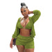 Color-Yellowgreen-Women Clothing Solid Color Vest Cardigan Shorts Sexy Three Piece Suit-Fancey Boutique