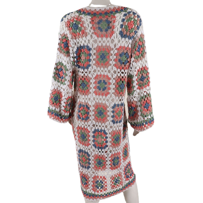 Color-Women Hollow Out Cutout Crochet Cardigan Beachwear Color Long Cut Coat Dress-Fancey Boutique