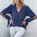 Color-Purplish blue-Autumn Long Sleeved Shirt Solid Color Hollow Out Cutout Shirt Women-Fancey Boutique
