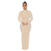 Color-Apricot-Women Wear Mesh See Through Drilling Long Sleeve Lining Two Piece Set-Fancey Boutique
