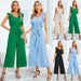 Color-Summer Women Clothing Flounce Sleeveless Lace up Jumpsuit Mid-Length Straight Leg Pants-Fancey Boutique