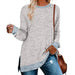 Color-Light Gray-Women Clothing Long Sleeve round Neck Multicolor Split Top Loose Casual Pullover T-shirt-Fancey Boutique