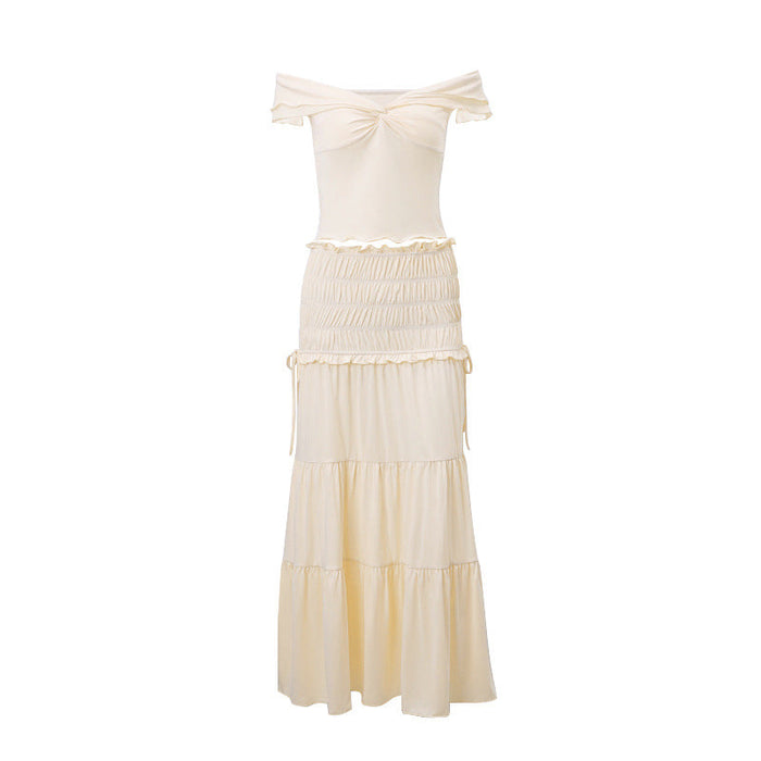 Color-White Skirt-Summer Women Sexy Cropped Low Cut Short Vest French Pleated Skirt Set Women-Fancey Boutique