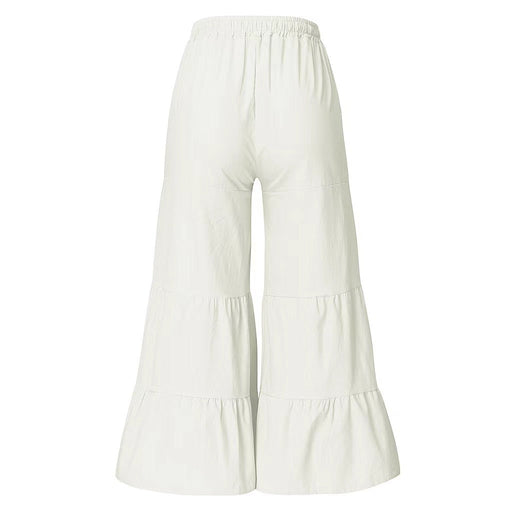 Color-White-Spring Autumn Women Clothes Casual Pants Loose Solid Color Elastic Waist Wide Leg Casual Pants Women-Fancey Boutique