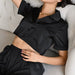 Color-Pajamas Women Set Winter Black Turn down Collar Shorts Can Be Worn outside Split Casual Homewear-Fancey Boutique