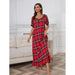 Color-Nightdress Women Short Sleeved Red Plaid Home Pajamas Women-Fancey Boutique