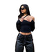 Color-Autumn Sping Women Clothing cropped Sexy Backless Halter Slim T-shirt Women Outer Wear Opera Glove-Fancey Boutique