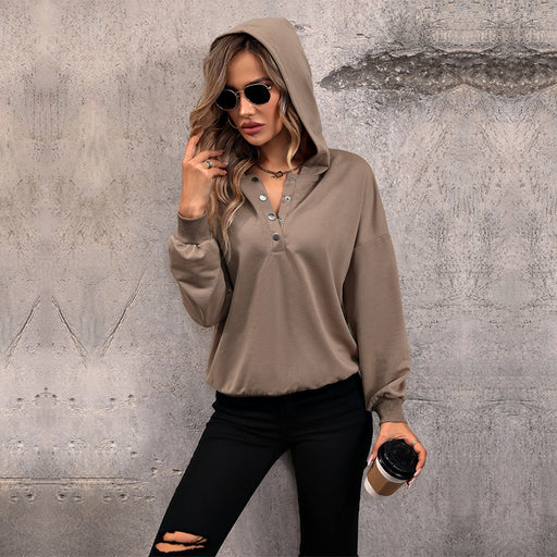 Color-Autumn Women Clothing Solid Color Long Sleeve Hooded Sweater for Women-Fancey Boutique