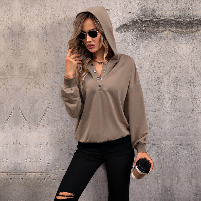 Color-Autumn Women Clothing Solid Color Long Sleeve Hooded Sweater for Women-Fancey Boutique