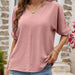 Color-Dark Pink-Women Clothing Summer Solid Color V neck Short Sleeved Casual Top T shirt Women-Fancey Boutique