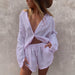 Color-Lavender-Women Clothing Loose Long Sleeve Shirt Casual Shorts Two-Piece Suit-Fancey Boutique