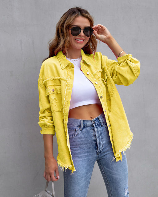 Color-Yellow-Arrival Multicolor MidLength Ripped Loose Denim Jacket Women Jacket Women-Fancey Boutique
