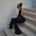 Color-round Neck Long Sleeve Jumpsuit Slim Fit Backless Outer Wear Base One Piece Trousers Hip Raise High Waist Bell Bottom Pants Women-Fancey Boutique