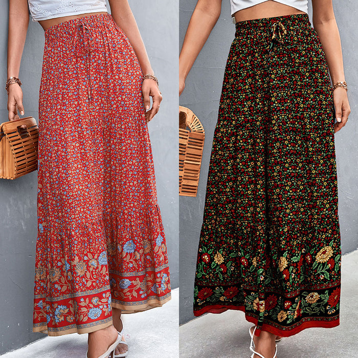 Color-Women Clothing Spring Summer High Waist Floral Long Skirt-Fancey Boutique